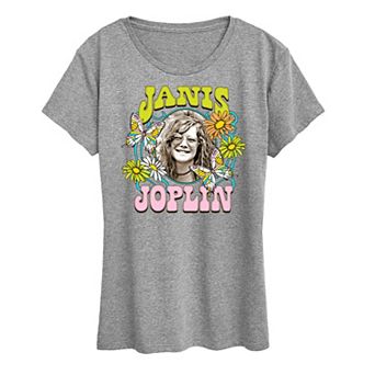Women's Janis Joplin Butterfly Flowers Graphic Tee