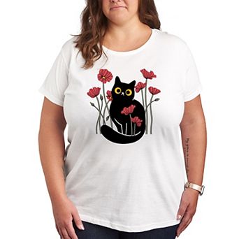 Plus Cat And Poppies Graphic Tee