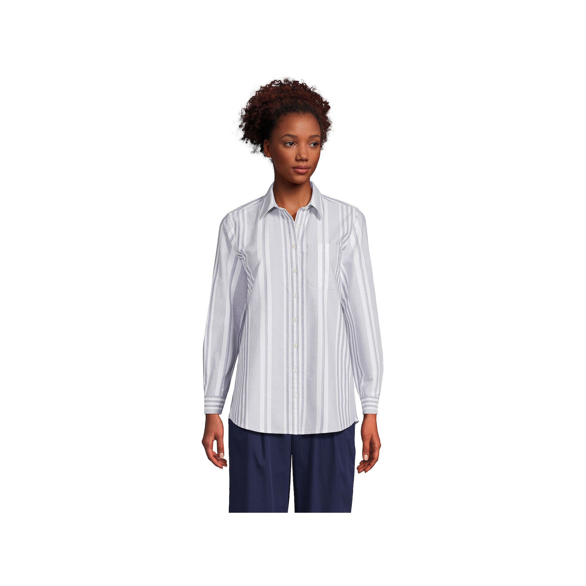 Womens Lands End Long Sleeve Classic Oxford Dress Shirt, Size: Large, Fou