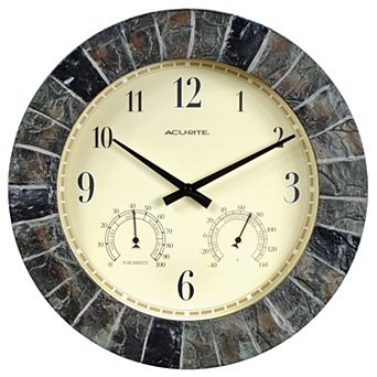AcuRite 14 in Faux-Slate Indoor/Outdoor Wall Clock with Thermometer & Hygrometer (02418MC)