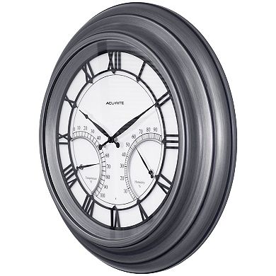 AcuRite Pewter 24-in. LED-Illuminated Indoor/Outdoor Wall Clock with Thermometer & Hygrometer (75026M)
