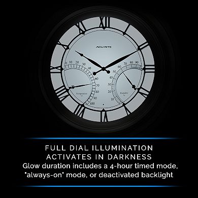 AcuRite Pewter 24-in. LED-Illuminated Indoor/Outdoor Wall Clock with Thermometer & Hygrometer (75026M)