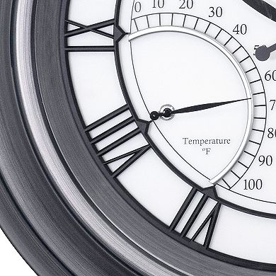 AcuRite Pewter 24-in. LED-Illuminated Indoor/Outdoor Wall Clock with Thermometer & Hygrometer (75026M)