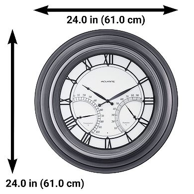 AcuRite Pewter 24-in. LED-Illuminated Indoor/Outdoor Wall Clock with Thermometer & Hygrometer (75026M)