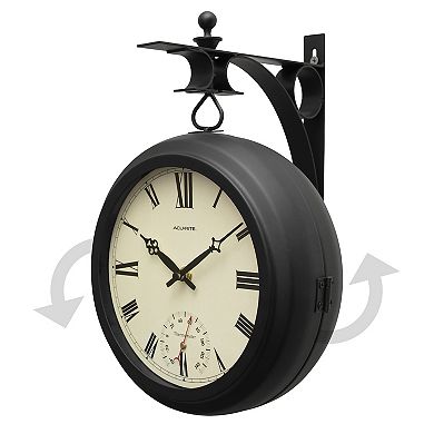 AcuRite 9-in. Indoor/Outdoor Double-Sided Hanging Clock with 360-Degree Spin Functionality (75140M)