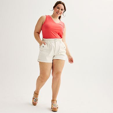 Juniors' Plus Size SO® High-Rise Paperbag Utility Shorts