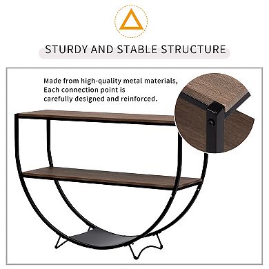Merax Rustic Industrial Design Demilune Shape Textured Metal Distressed Wood Console Table