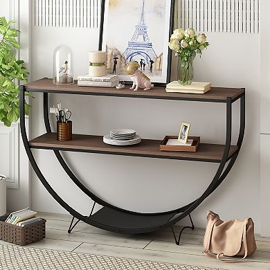 Merax Rustic Industrial Design Demilune Shape Textured Metal Distressed Wood Console Table