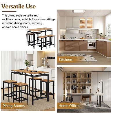 Merax 5-Piece Compact Bar Table Set with Table and Stools，Modern Industrial Design