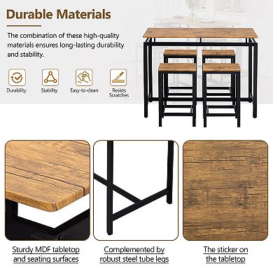 Merax 5-Piece Compact Bar Table Set with Table and Stools，Modern Industrial Design