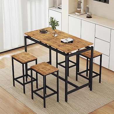 Merax 5-Piece Compact Bar Table Set with Table and Stools，Modern Industrial Design