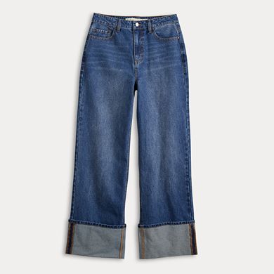Juniors' Tinseltown High Rise Wide Leg Cuffed Jeans
