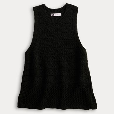 Juniors' SO® Pointelle Stripe Crochet Tank Top