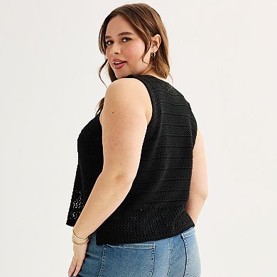 Juniors' Plus Size SO® Pointelle Stripe Crochet Tank Top