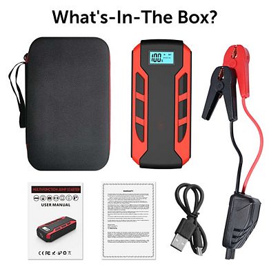 Portable Car Jump Starter: 800A Peak- 10,000mAh 6.0L Gas/3.0L Diesel