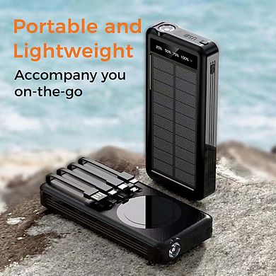 Outdoor Power Bank- 10,000mAh with Solar Panel & Wireless Charging