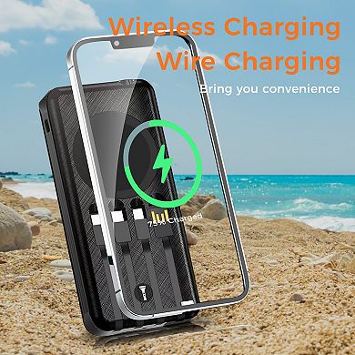 Outdoor Power Bank- 10,000mah With Solar Panel & Wireless Charging