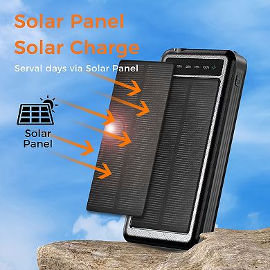 Outdoor Power Bank- 10,000mah With Solar Panel & Wireless Charging