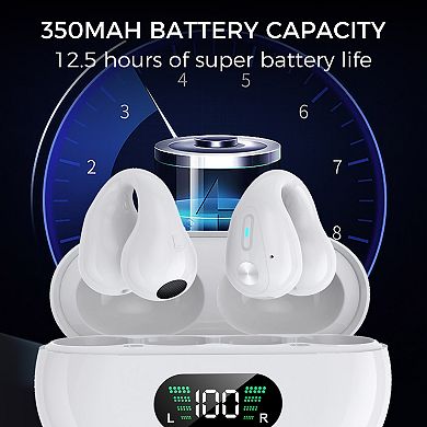 Clip-On/Open Ear-Buds-Comfortable, Bluetooth 5.3, 350mAh/18Hr Playtime
