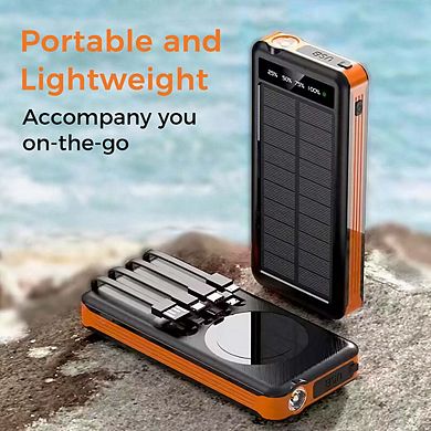 Outdoor Power Bank- 10,000mAh with Solar Panel & Wireless Charging