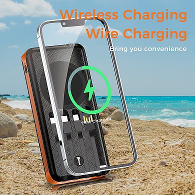 Outdoor Power Bank- 10,000mah With Solar Panel & Wireless Charging