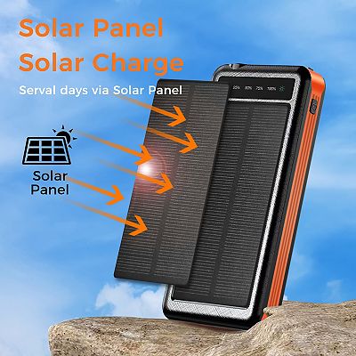 Outdoor Power Bank- 10,000mah With Solar Panel & Wireless Charging
