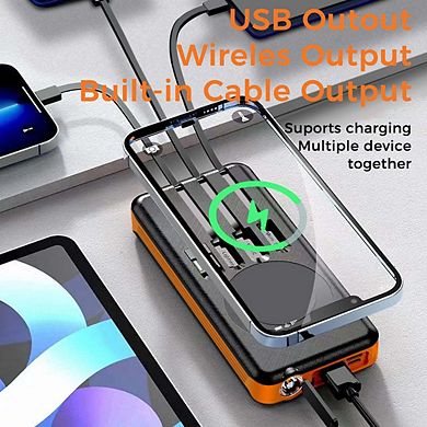 10,000mAh Power Bank- Convenient 4 Built-in Cables & Wireless Charging