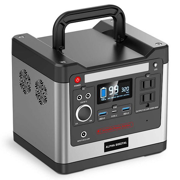 320W Portable Power Station- 298Wh/93120mAh, 8x Outputs: AC/12V DC/USB