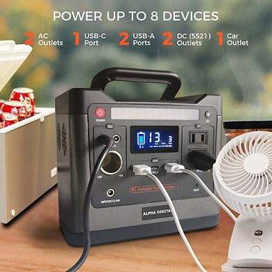 320W Portable Power Station- 298Wh/93120mAh, 8x Outputs: AC/12V DC/USB