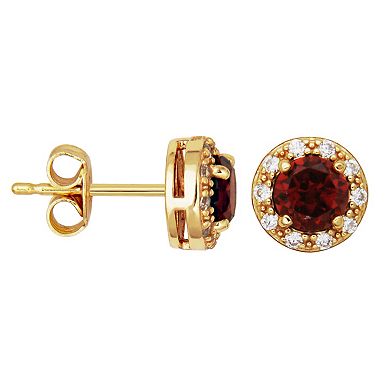 Classic Treasures 18k Gold Over Silver Garnet & Cubic Zirconia Halo Pendant Necklace & Stud Earrings Set