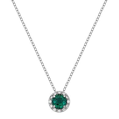 Classic Treasures Sterling Silver Lab-Created Emerald & Cubic Zirconia Halo Pendant Necklace & Stud Earrings Set