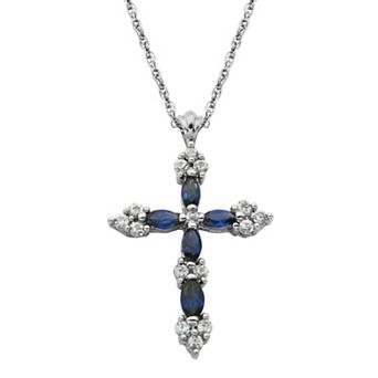 Classic Treasures Sterling Silver Lab-Created Blue & White Sapphire Cross Pendant Necklace