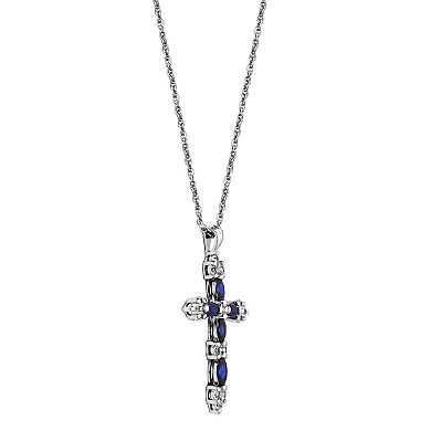 Classic Treasures Sterling Silver Lab-Created Blue & White Sapphire Cross Pendant Necklace