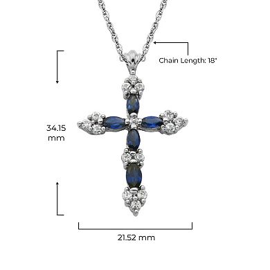 Classic Treasures Sterling Silver Lab-Created Blue & White Sapphire Cross Pendant Necklace