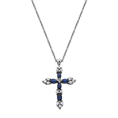 Classic Treasures Sterling Silver Lab-Created Blue & White Sapphire Cross Pendant Necklace