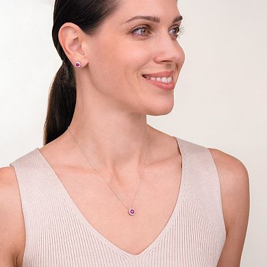 Classic Treasures Sterling Silver Lab-Created Ruby & Cubic Zirconia Halo Pendant & Stud Earrings Set