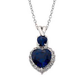 Classic Treasures Sterling Silver Lab-Created Blue & White Sapphire Heart Pendant Necklace