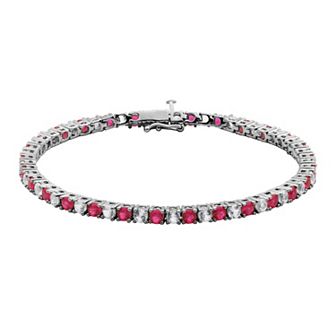 Classic Treasures Sterling Silver Lab-Created Ruby & Lab-Created White Sapphire Tennis Bracelet