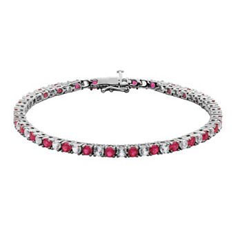 Classic Treasures Sterling Silver Lab-Created Ruby & Lab-Created White Sapphire Tennis Bracelet