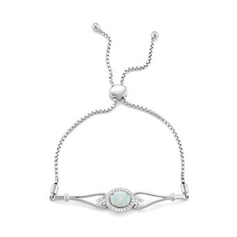Classic Treasures Sterling Silver Lab-Created Opal & Lab-Created White Sapphire Bolo Bracelet