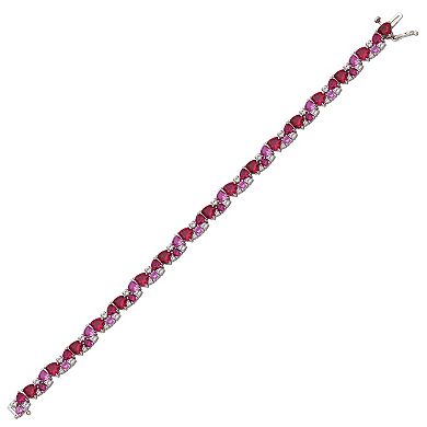 Sterling Silver Lab-Created Ruby, Lab-Created Pink Sapphire & Lab-Created White Sapphire Cluster Heart Bracelet
