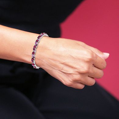 Sterling Silver Lab-Created Ruby, Lab-Created Pink Sapphire & Lab-Created White Sapphire Cluster Heart Bracelet