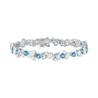 Classic Treasures Sterling Silver Lab-Created Opal, Lab-Created White Sapphire & Lab-Created Spinel Bracelet