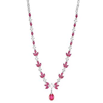 Classic Treasures Sterling Silver Lab-Created Ruby & Lab-Created White Sapphire Necklace