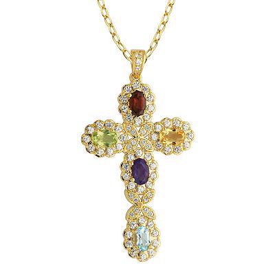 Classic Treasures 18k Gold Over Bronze Multi Gemstone Heart Pendant Necklace and Bangle Bracelet Set