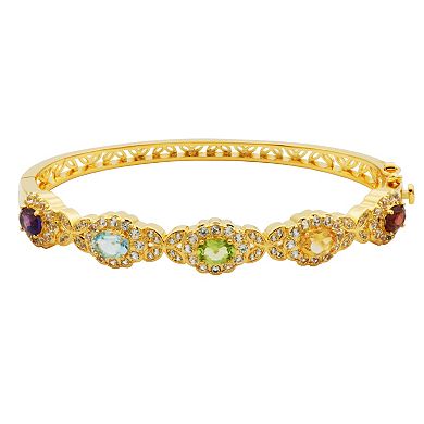 Classic Treasures 18k Gold Over Bronze Multi Gemstone Heart Pendant Necklace and Bangle Bracelet Set