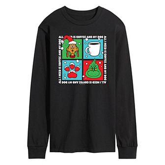 Men's Dr. Seuss The Grinch Coffee And Dog Grid Long Sleeve Graphic Tee