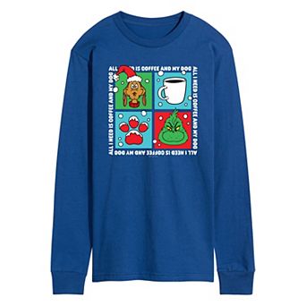 Men's Dr. Seuss The Grinch Coffee And Dog Grid Long Sleeve Graphic Tee