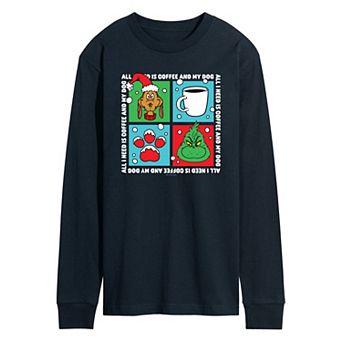 Men's Dr. Seuss The Grinch Coffee And Dog Grid Long Sleeve Graphic Tee