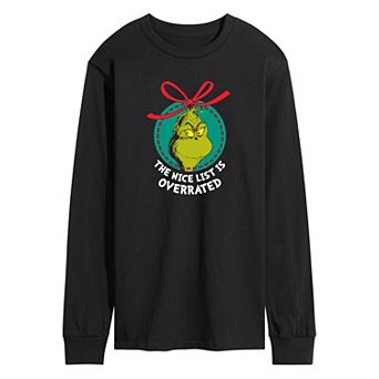 Men's Dr. Seuss The Grinch Nice List Overrated Long Sleeve Graphic Tee